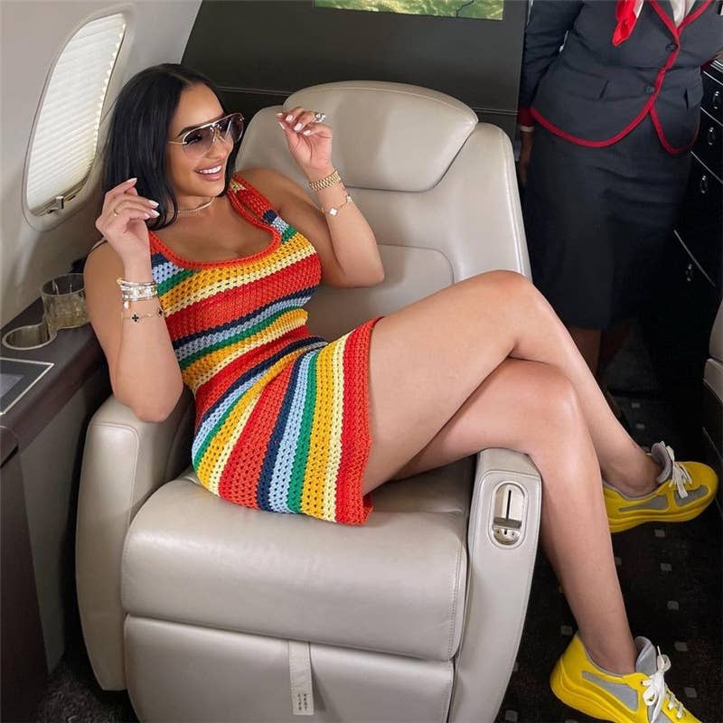 SEXY HOLLOW KNIT HIGH-WAISTED SLIM-FIT DRESS