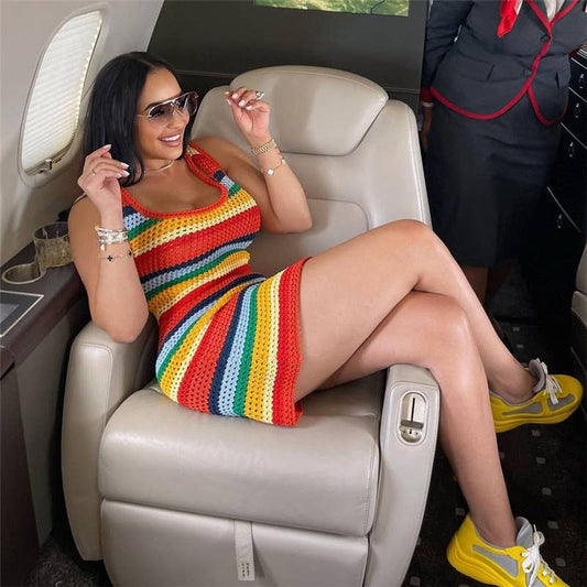 SEXY HOLLOW KNIT HIGH-WAISTED SLIM-FIT DRESS