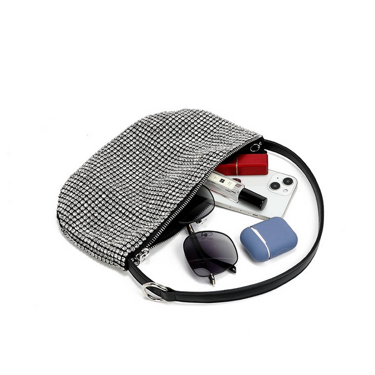 RHINESTONE UNDERARM HALF CIRCLE EVENING BAG_CWAB3588