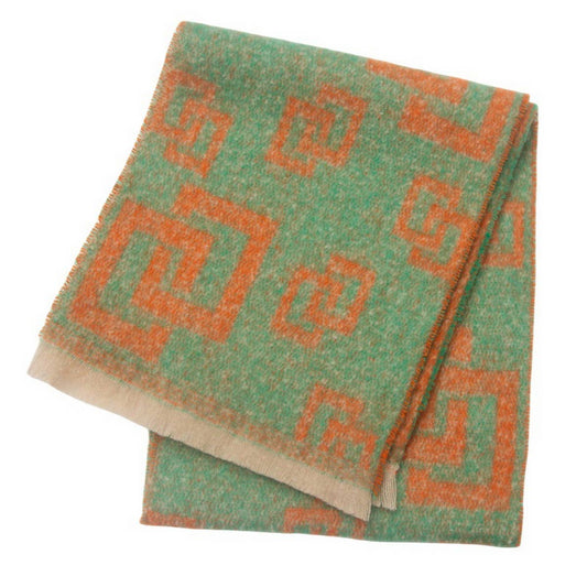 Greek Key Jacquard Scarf ? Fringe Winter Wrap