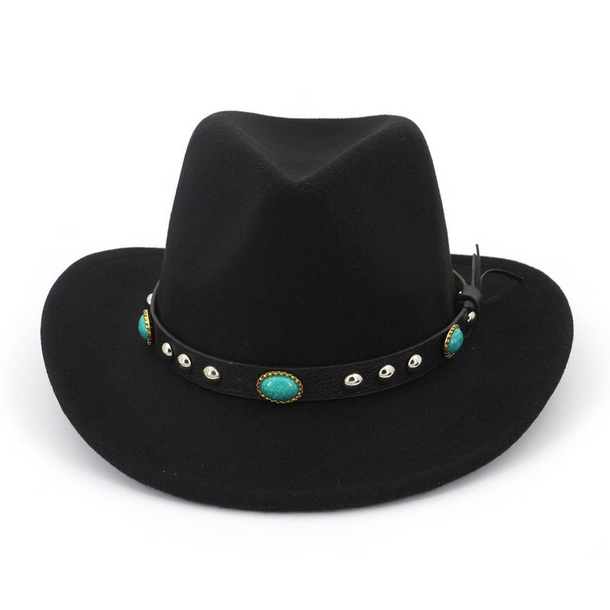 Turquoise Trim Felt Western Cowboy Hat_CWAH1775