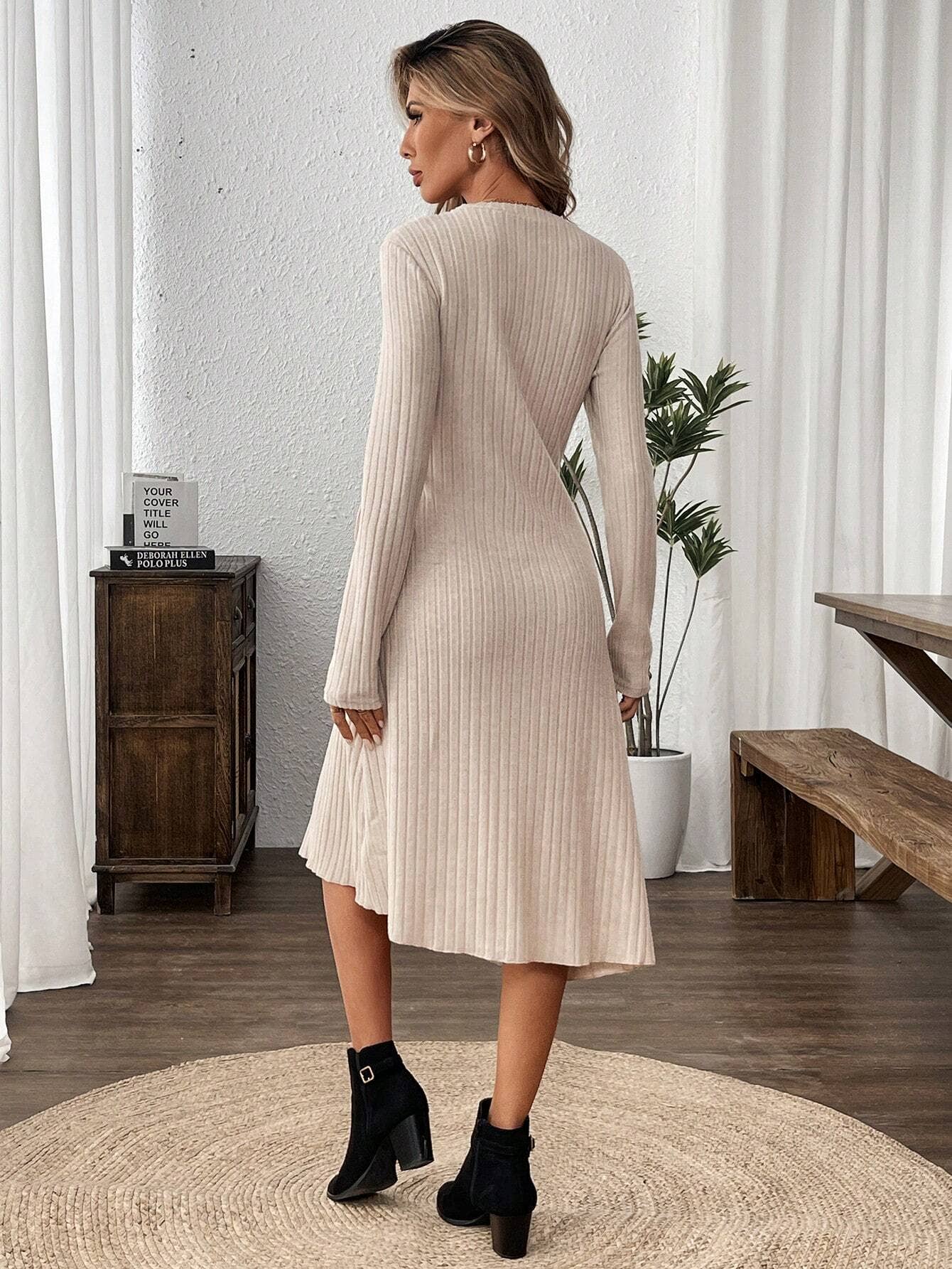 SIMPLE SLIM FIT MID-LENGTH FASHION CASUAL DRESS