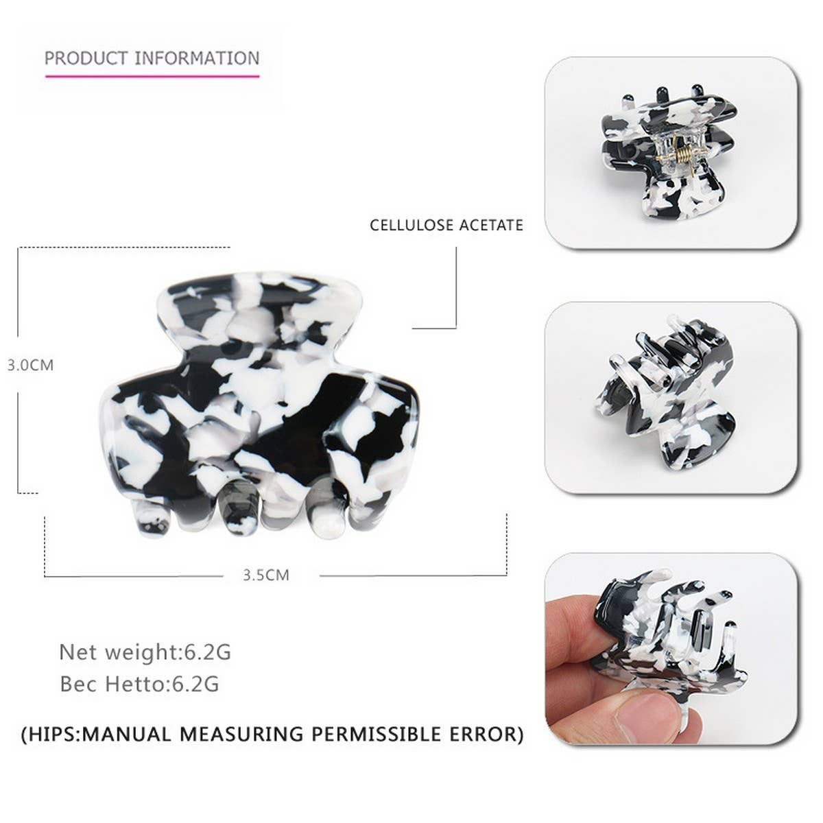 Mini Geometric Acetate Hair Claw, Simple Bang Clip