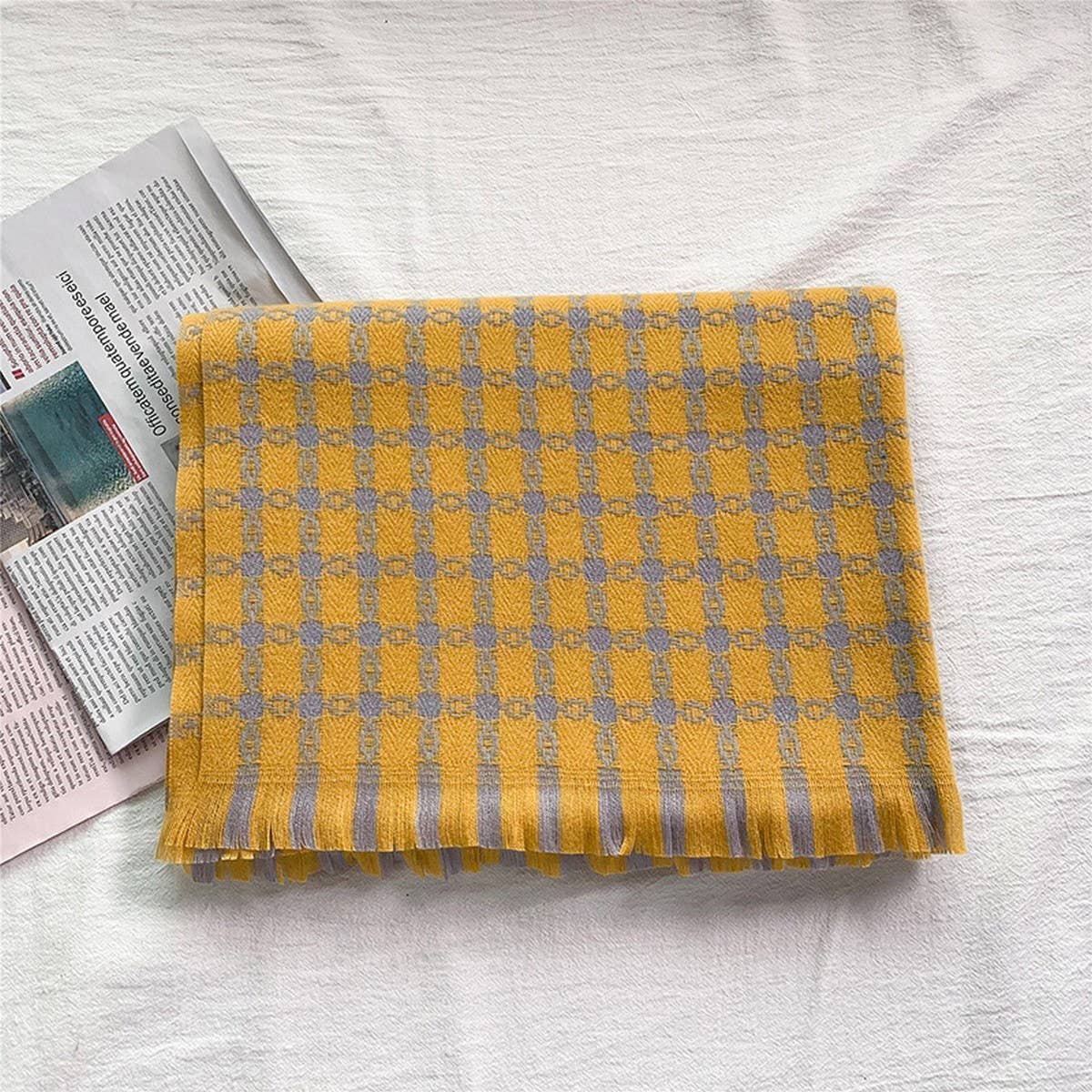 WINTER WARM LATTICE LARGE SCARF FRINGE SHAWL