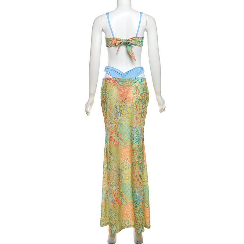 Three-piece set of printed top skirt underpants