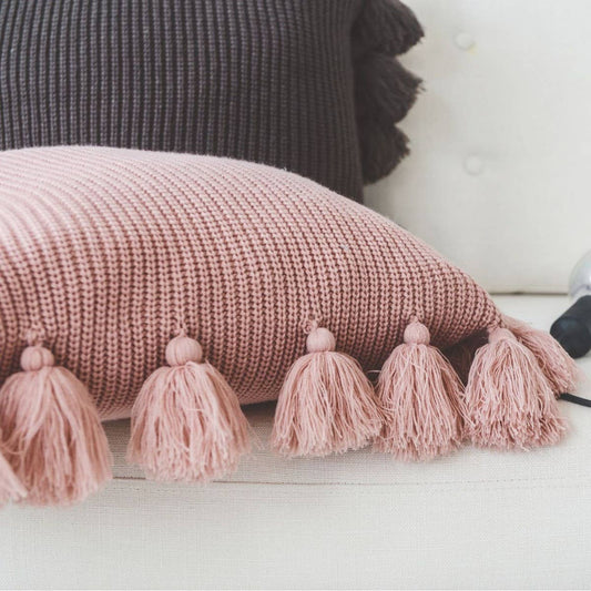 CREATIVE SOLID COLOR TASSEL WOOL THROW PILLOW