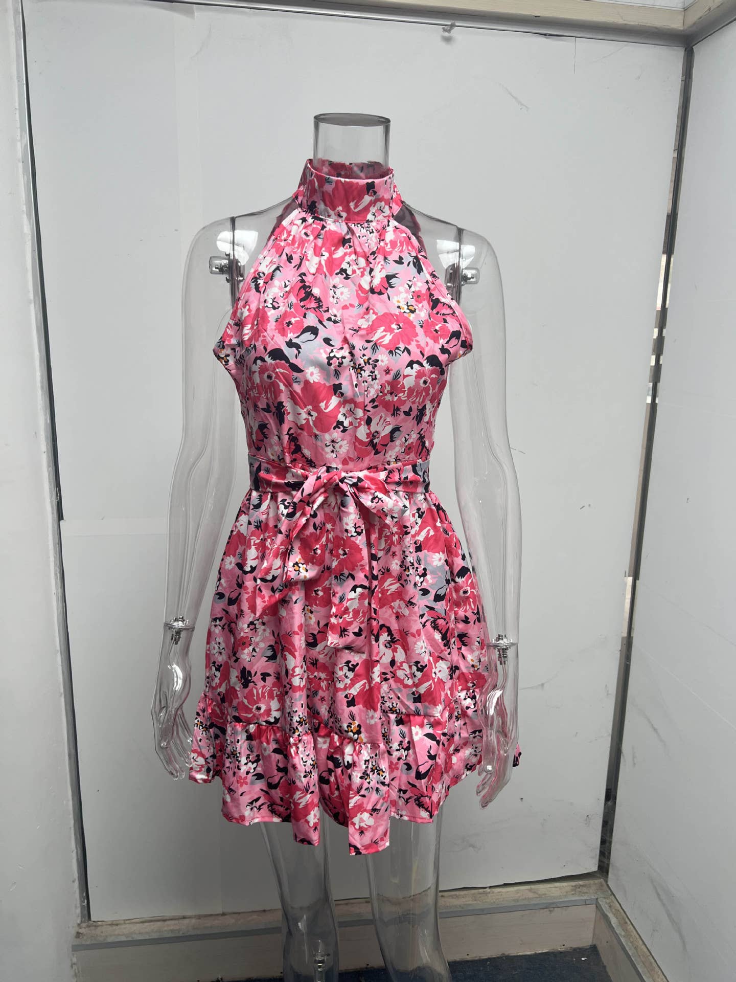 Temperament lace-up flouncy floral dress