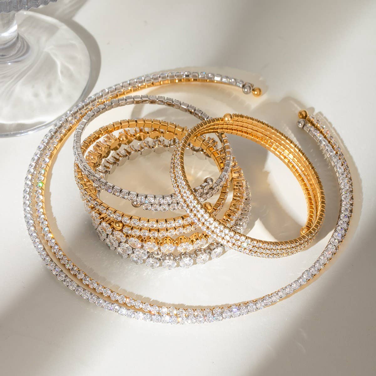 18K Gold White Zircon Full Pave Cuff Bracelet_CWAJE4659