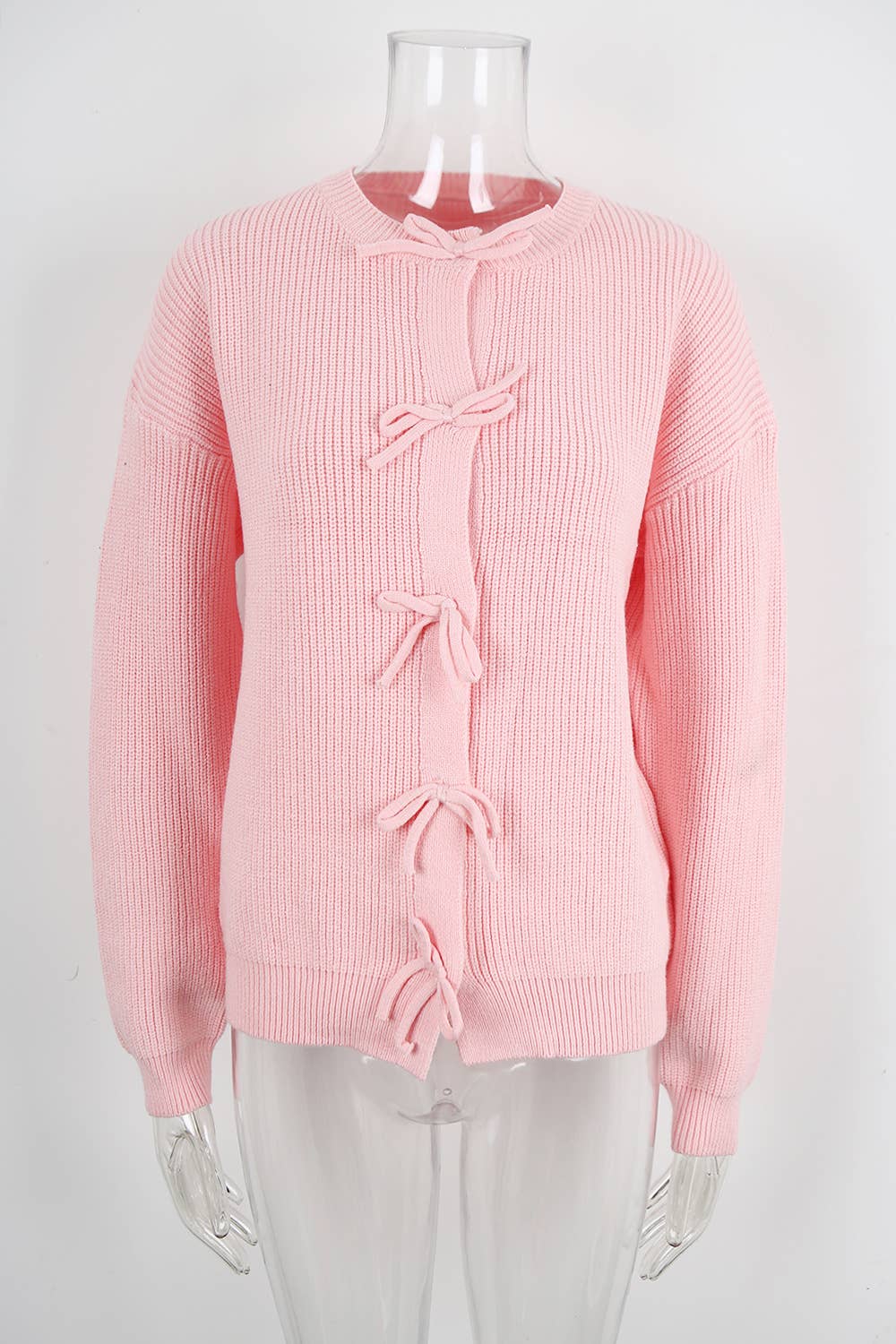 Round-neck solid-color knitted Cardigan