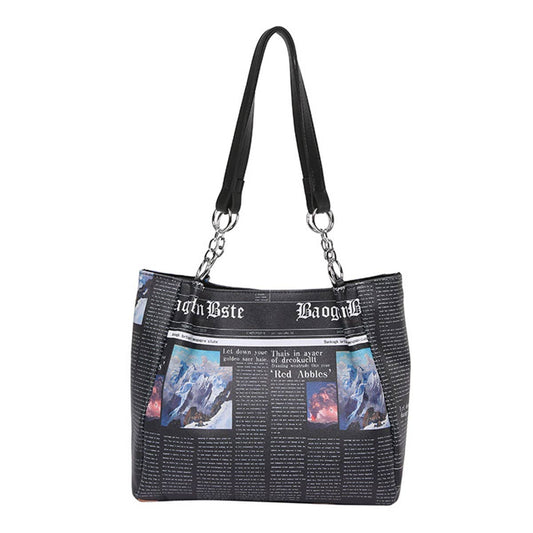Newspaper printed large-capacity bucket bag