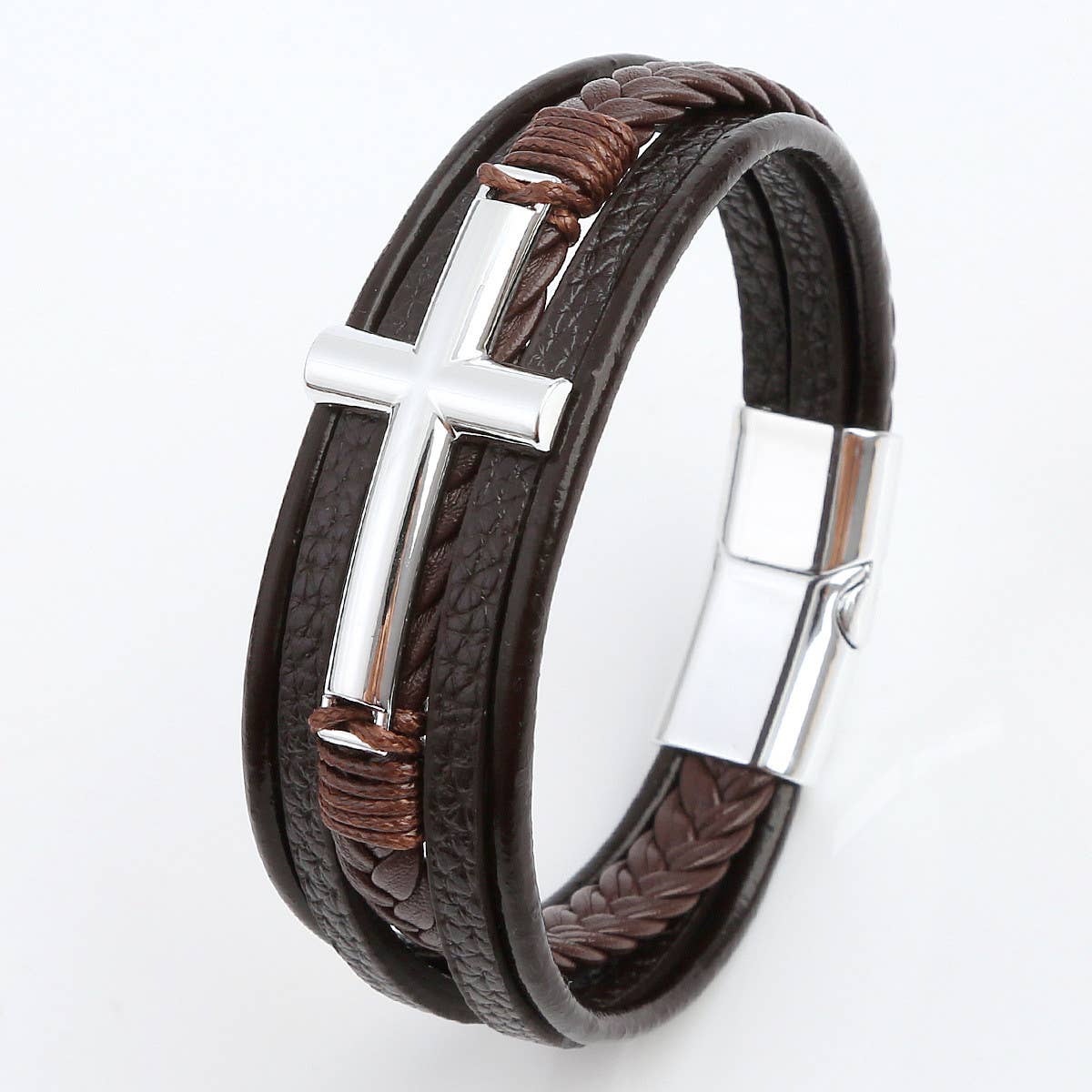 NEW LEATHER HANDWOVEN GOLD MAGNET BUCKLE BRACELET