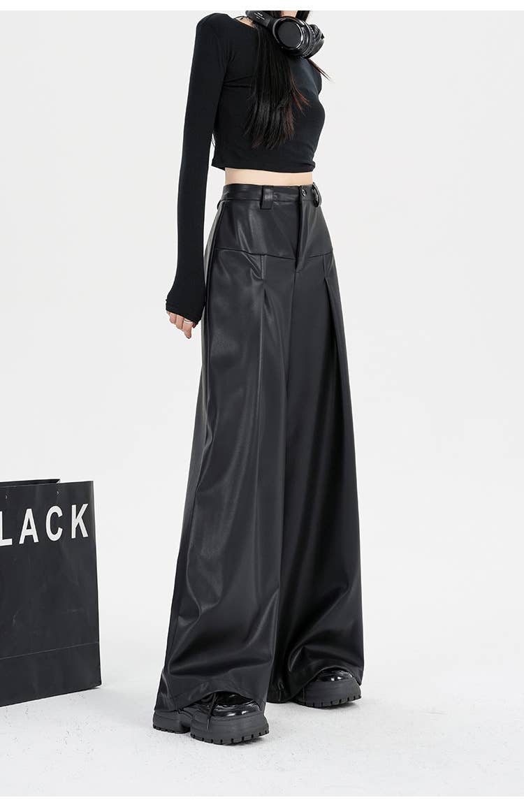 Retro and versatile casual PU leather pants