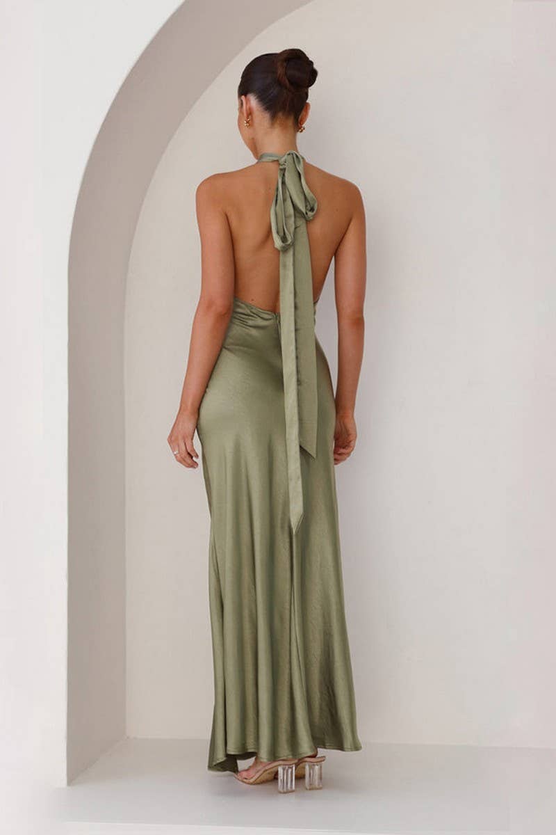 CWDHL0941_ELEGANT SATIN HALTER NECK SLIT MAXI DRESS