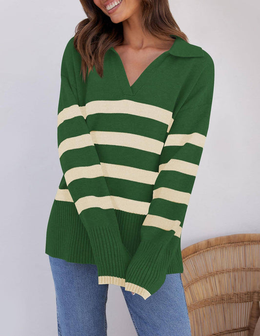 IT'S A STRIPED SWEATER WITH A STRIPED LAPEL