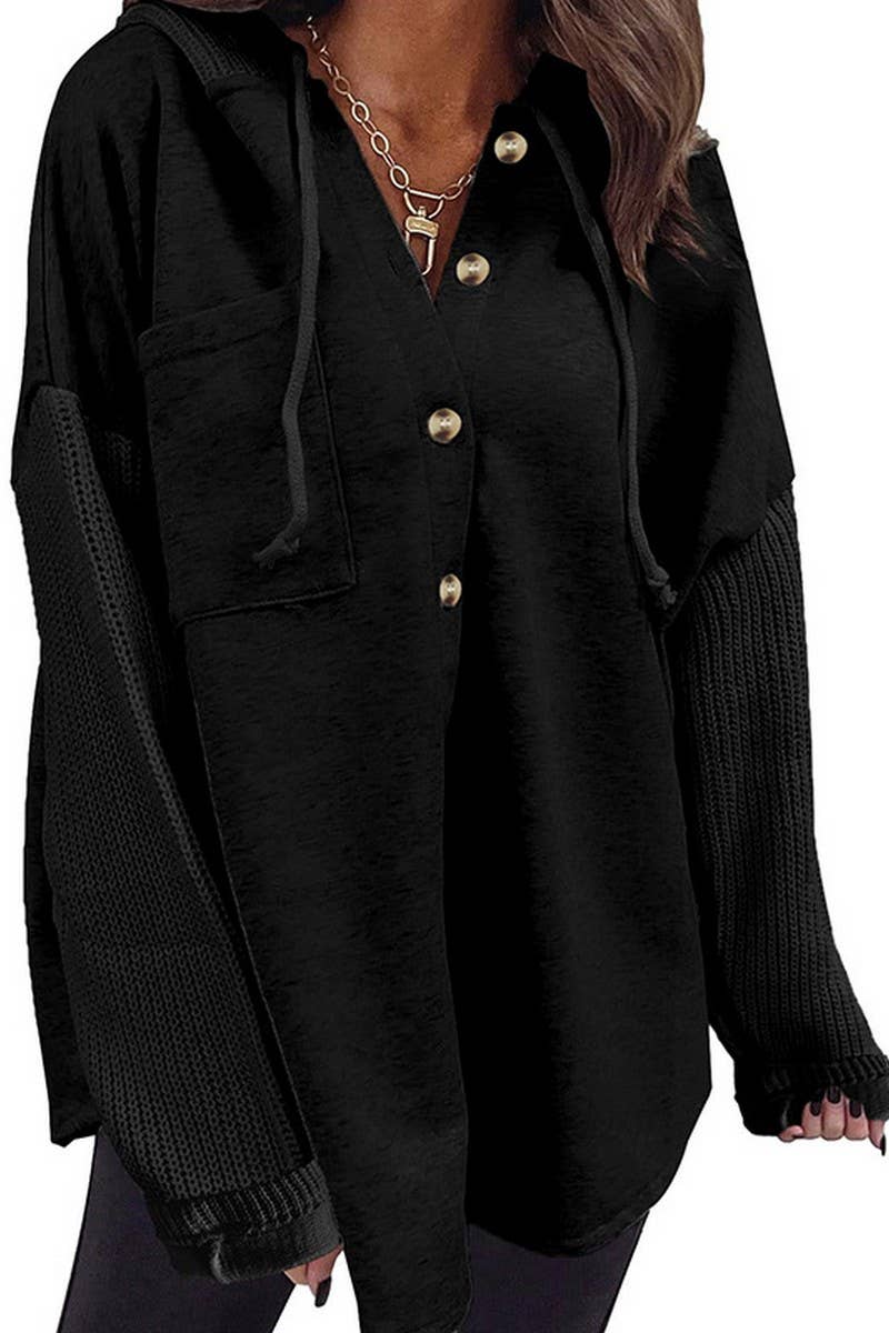 CWOHOL00602_KNIT PATCHWORK HOODIE CASUAL JACKET