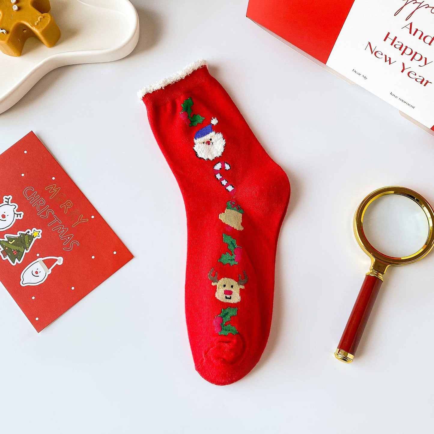 Santa Claus Elk Pattern Crew Socks For Christmas