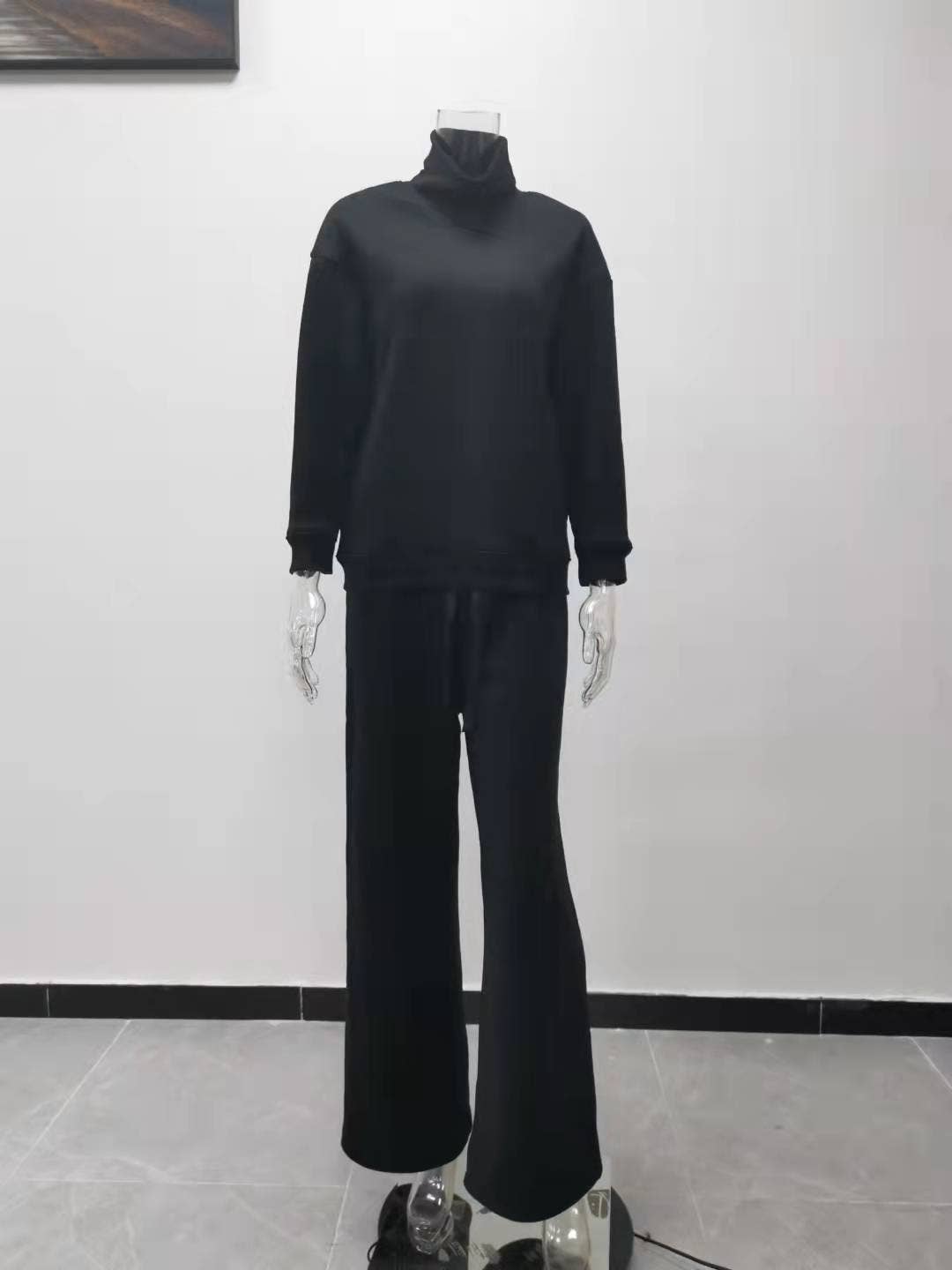 Fashion loose solid color high-neck casual suit