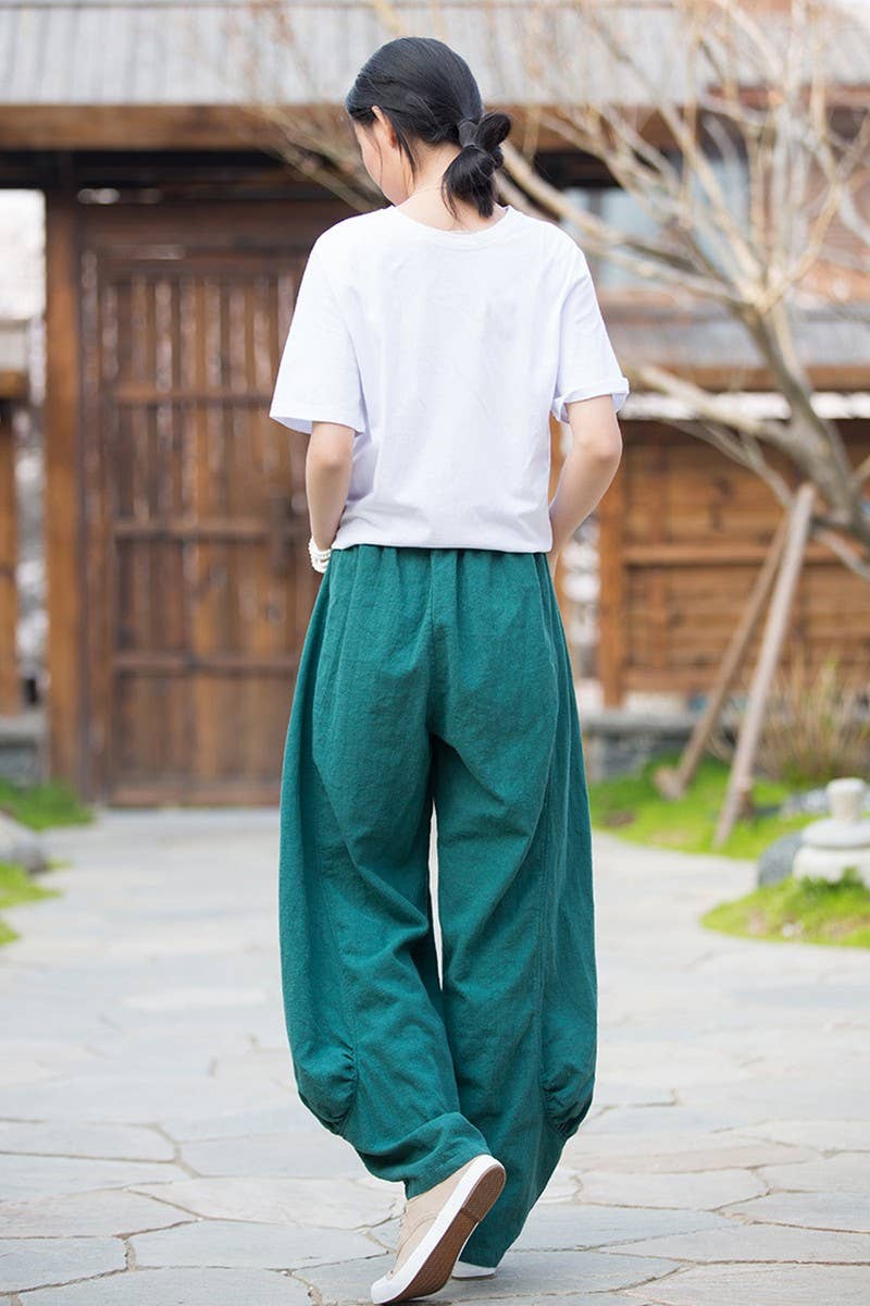 CWBLP1379_SOLID COLOR RAMIE SAND-WASHED WIDE-LEG PANTS