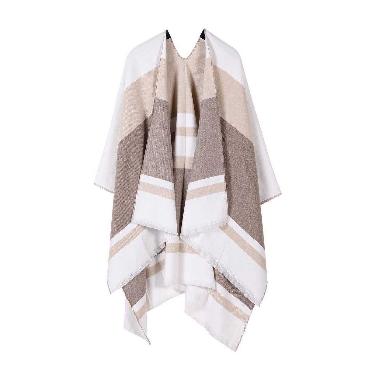 COLORBLOCKED AND BARRED CAPE WITH OUTER CAPE