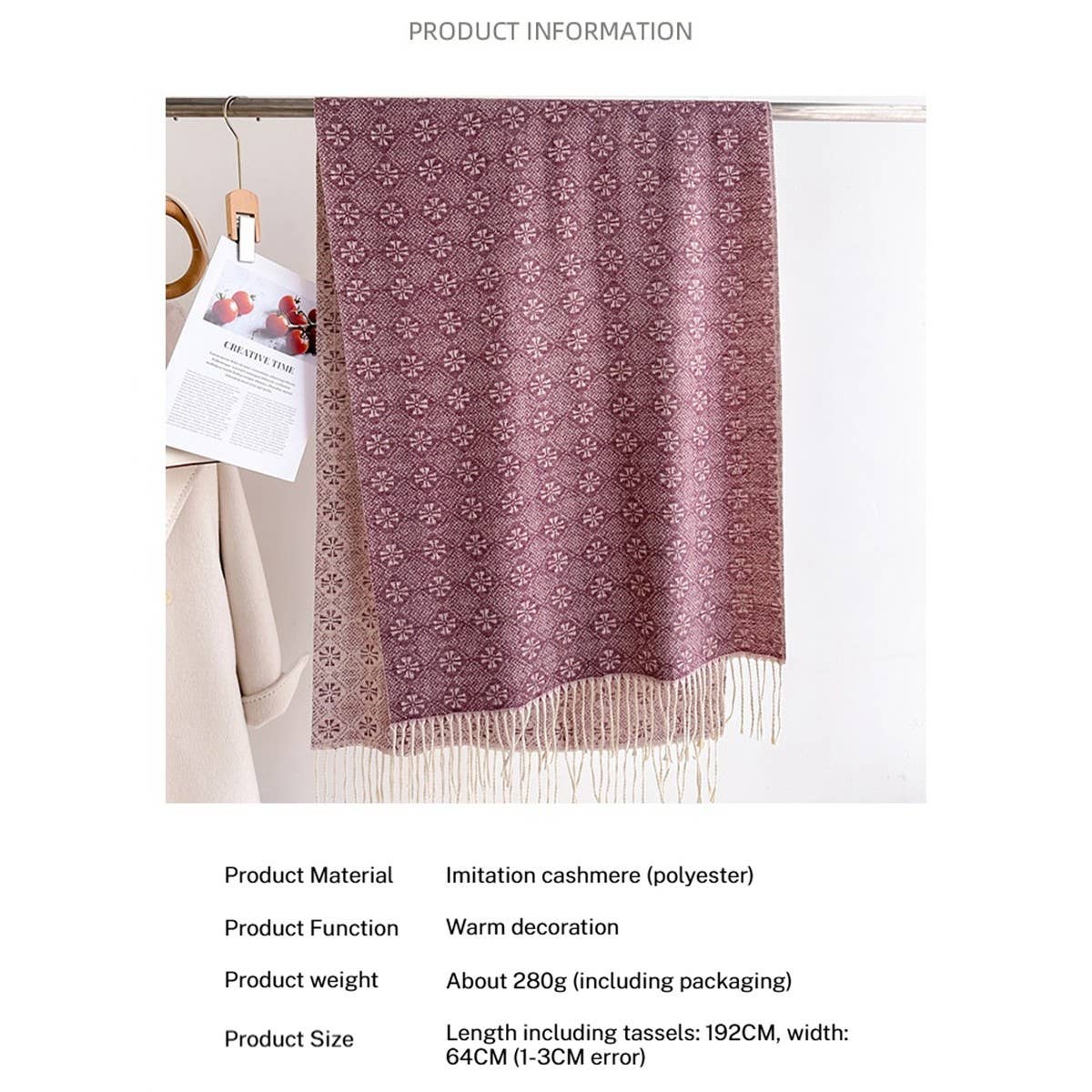 Jacquard Knit Fringe Scarf Shawl for Winter