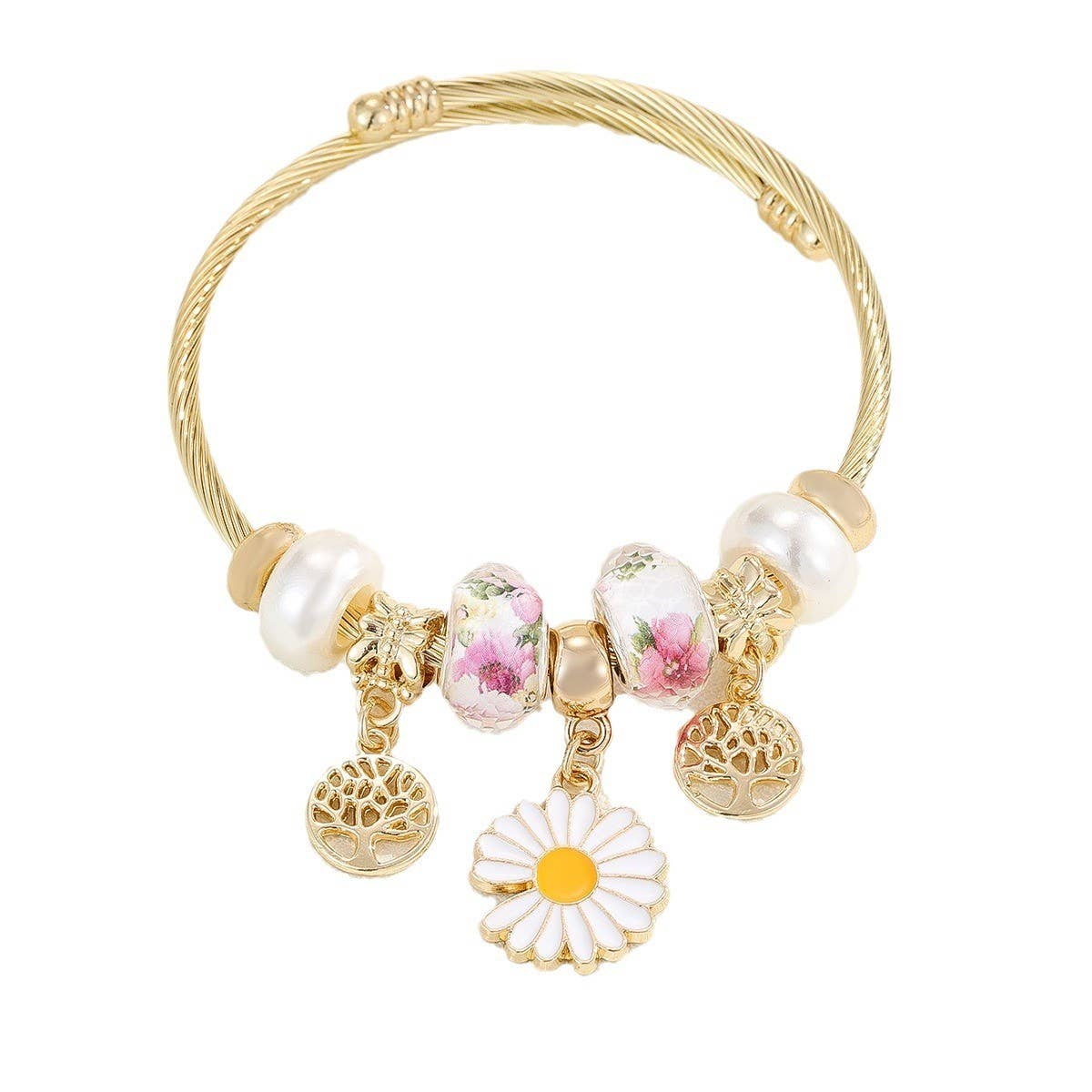 Unique Beaded Bracelet with Flower & Eye Pendant