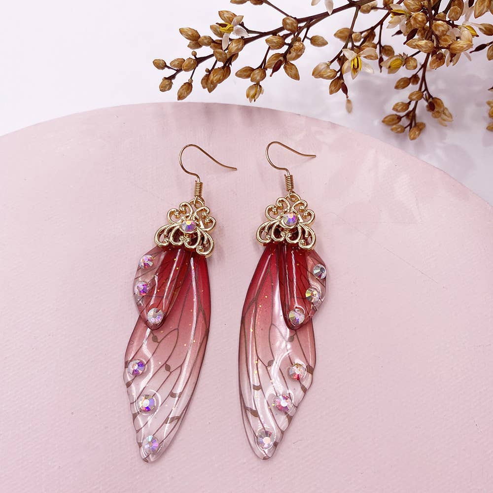 Elegant long earrings with cicada wing wings