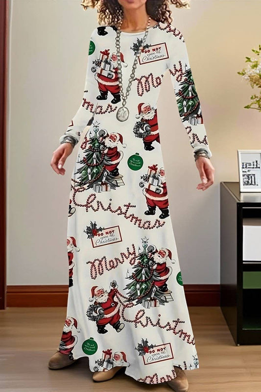CWDMD01222_ROUND NECK LONG SLEEVE CHRISTMAS LONG DRESS