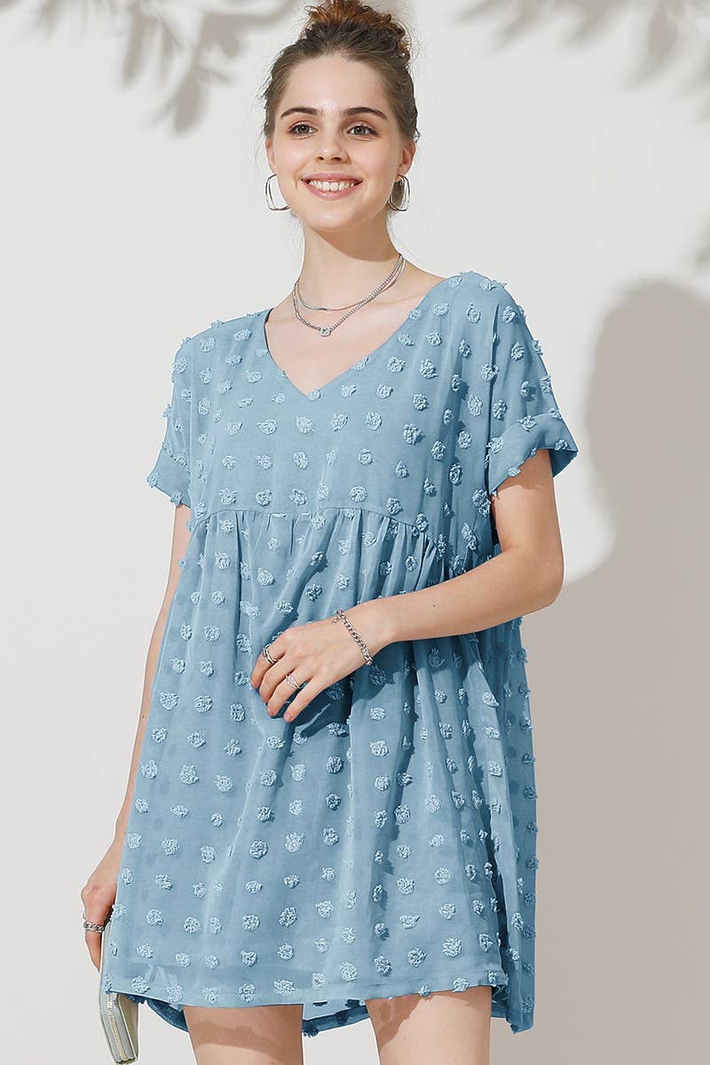 CWDSD10409_V NECK DOT CHIFFON SHORT LOVELY DRESS