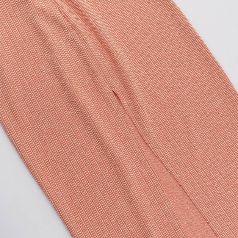 SLIM KNIT MACHINE EYE V-NECK LONG SLEEVE DRESS