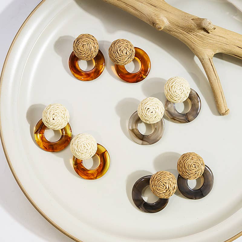 Silver needle French resin round stud earrings