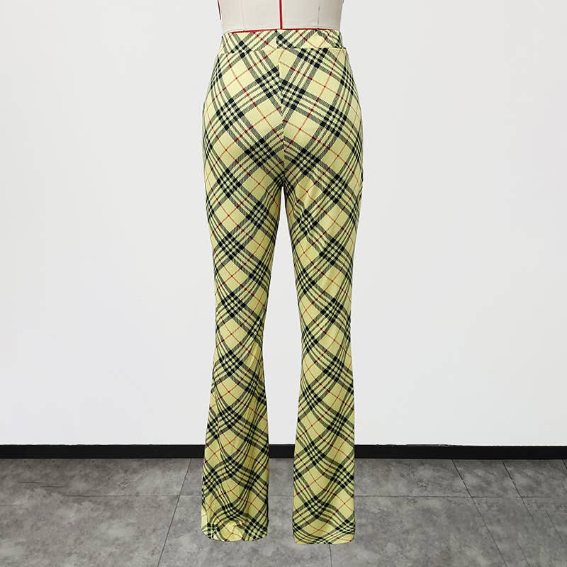 HIGH-WAISTED CHECKERED MICRO-FLARED TROUSERS
