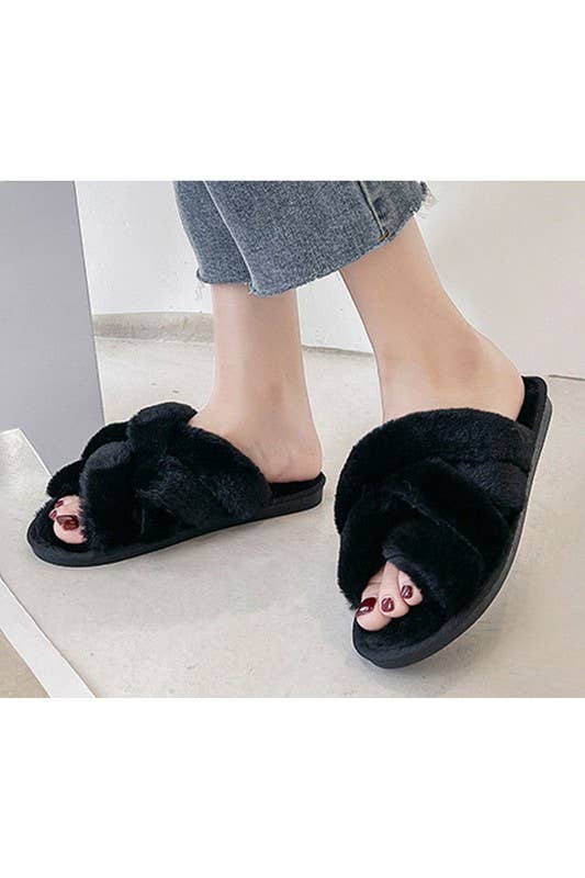 CROSS STRAP HOUSE SHOES COZY COMFY INDOOR SLIPPERS