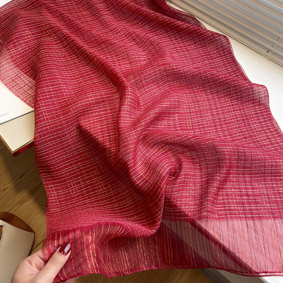 Plaid Shine Silk Scarf ??Long Blend Spring Wrap_CWASC0616