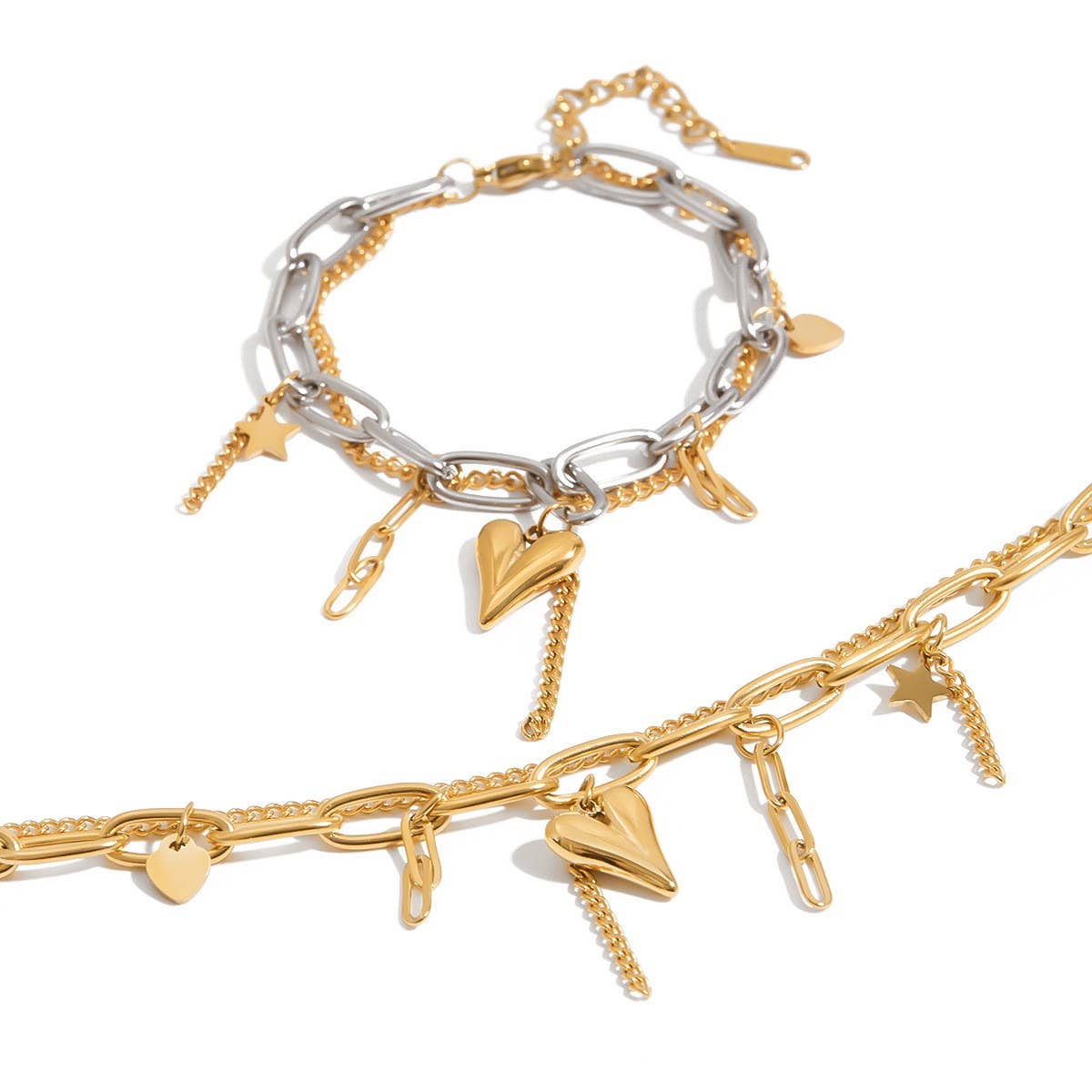 Gold Silver Heart Bracelet in Stainless Steel