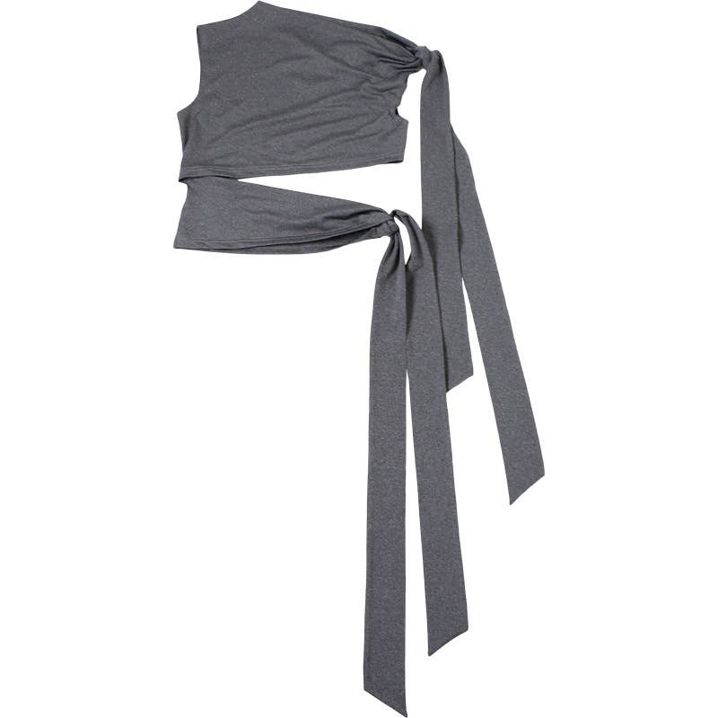 STRAPLESS STRAP WAIST SHORT SOLID COLOR TOP