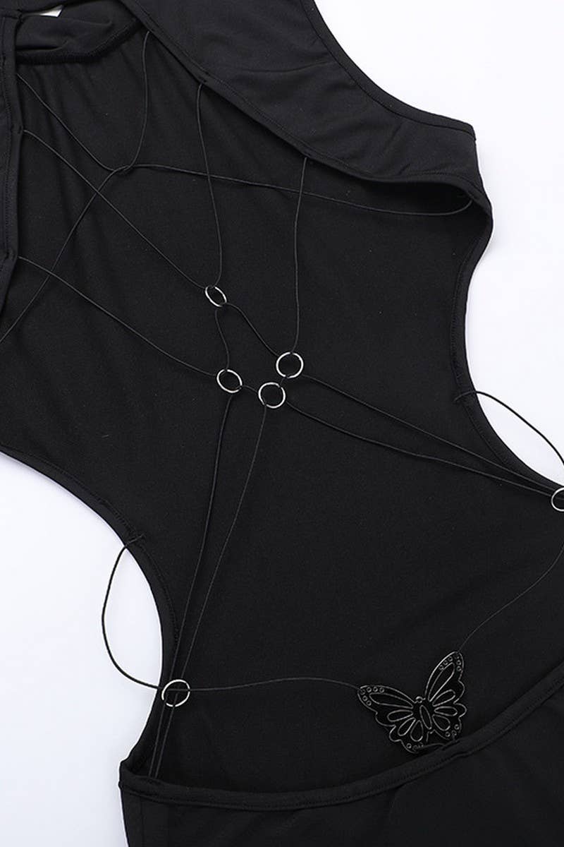 CWDMD4229_SOLID COLOR BACKLESS BOW SLIM FIT HOT GIRL DRESS