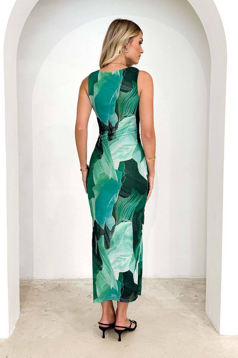 CWDMD5543_ELEGANT FLORAL WAIST?CINCHING SLIM FIT DRESS