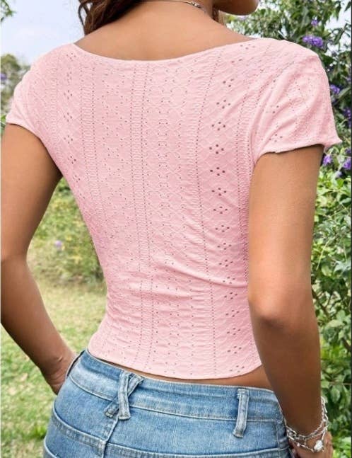 Sexy solid-colored low-cut square-neck short Top