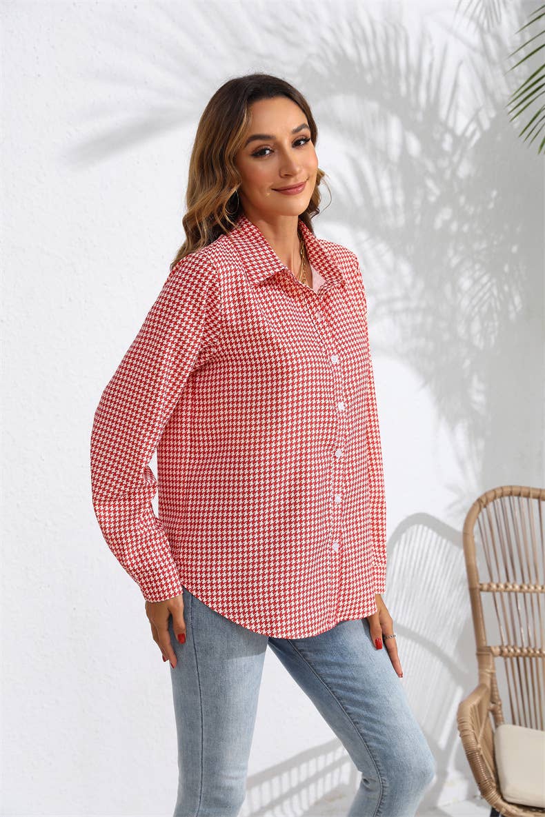 LAPEL PLAID RELAXED LONG-SLEEVED SHIRT