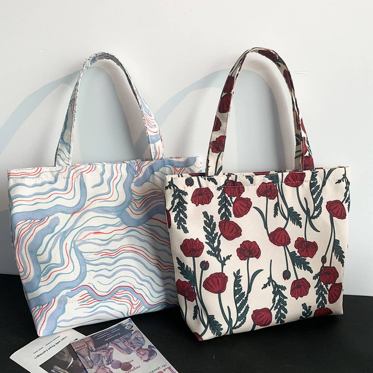 CANVAS TOTE BAGS WITH FRESH FLORAL PLAID_CWAB2047