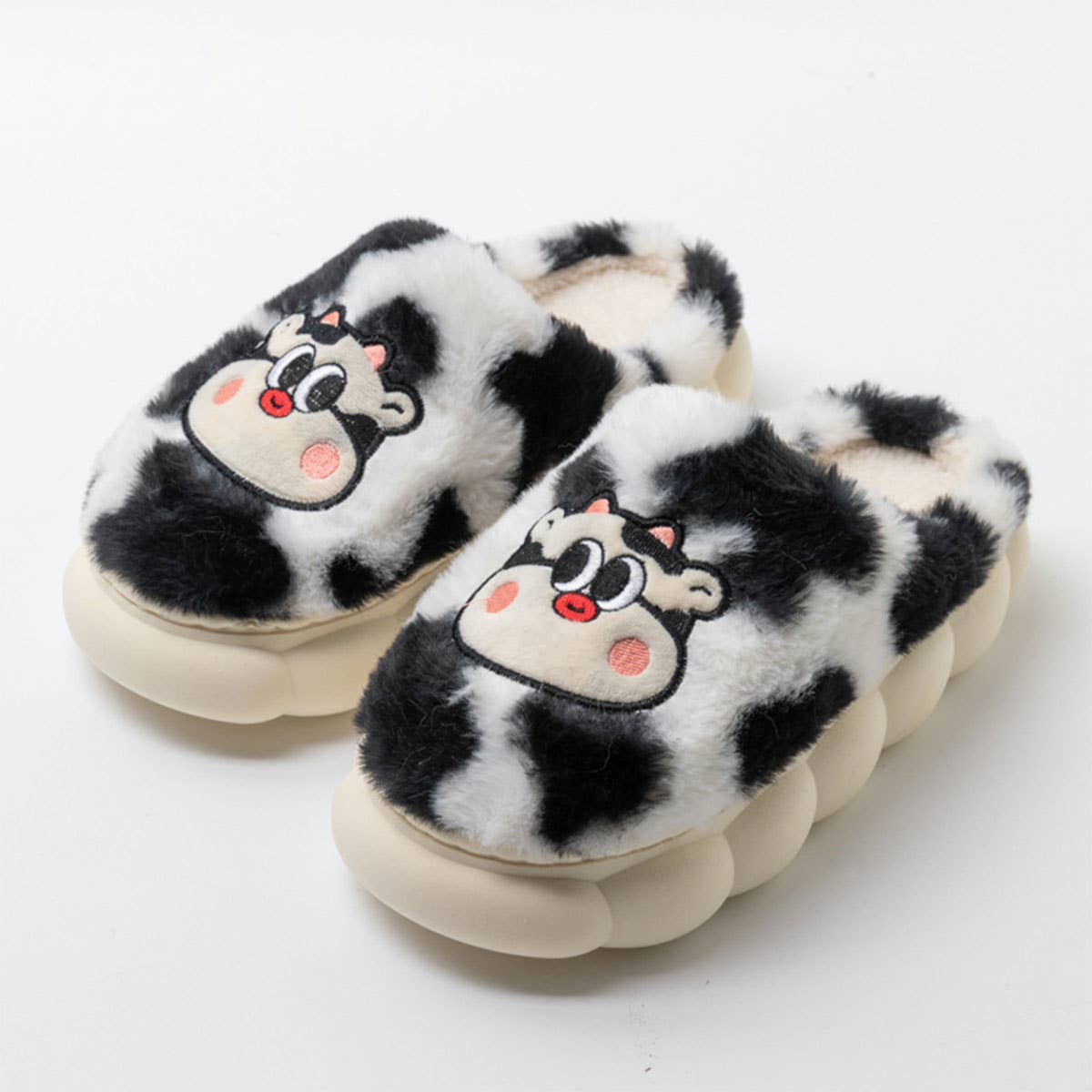 CARTOON COW EMBROIDERED FUZZY BEDROOM SLIPPERS_CWSHS0244