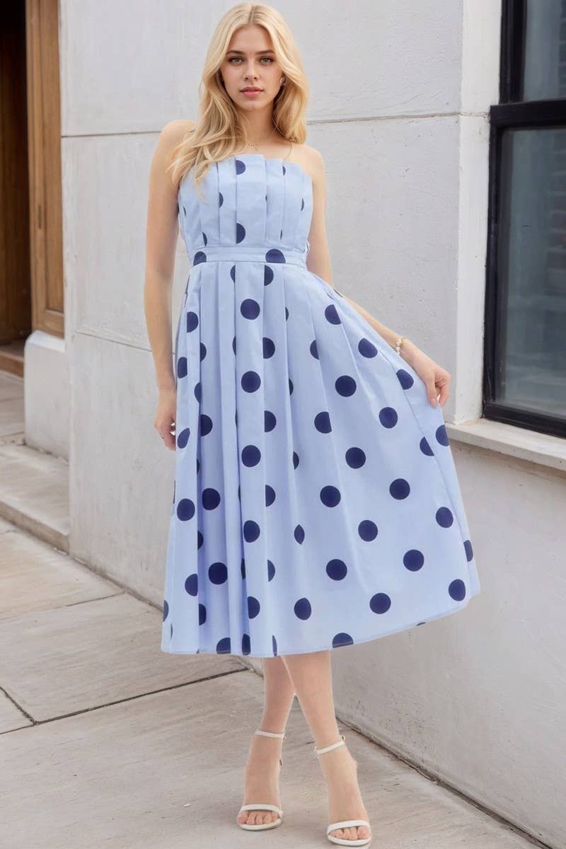 CWDTD0488_POLKA DOT SLEEVELESS TUBE TOP SLIM FIT MIDI DRESS