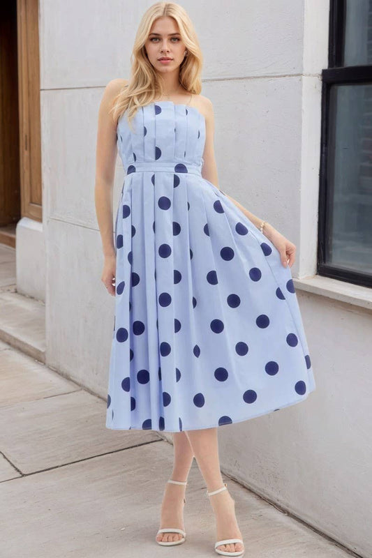 CWDTD0488_POLKA DOT SLEEVELESS TUBE TOP SLIM FIT MIDI DRESS