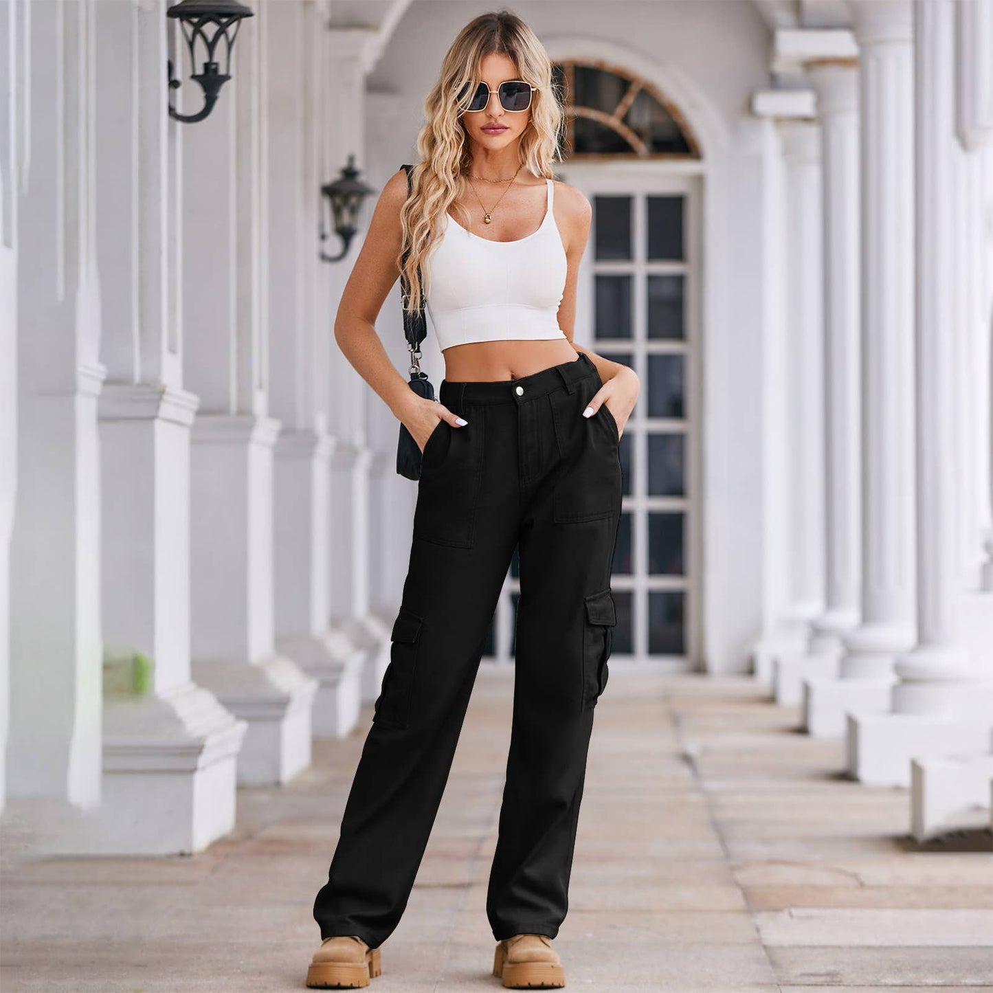 Washed semi-elastic waist denim workwear trousers