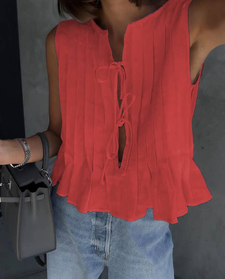 Solid-color strapped cotton linen loose shirt