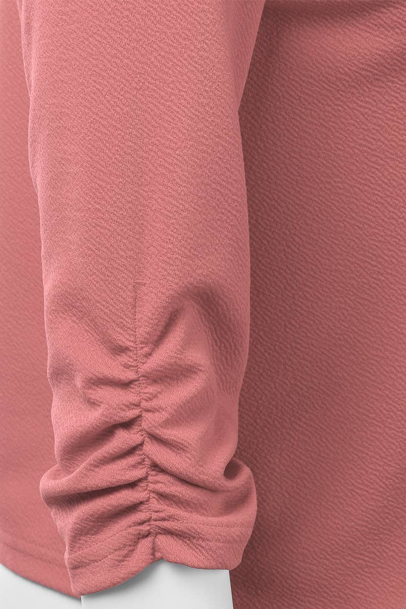 CWOBL091_Casual Work Ruched 3/4 Slv Open Front Blazer Jacket