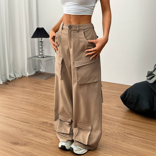 LOOSE CASUAL WIDE-LEG STREET POCKET OVERALLS
