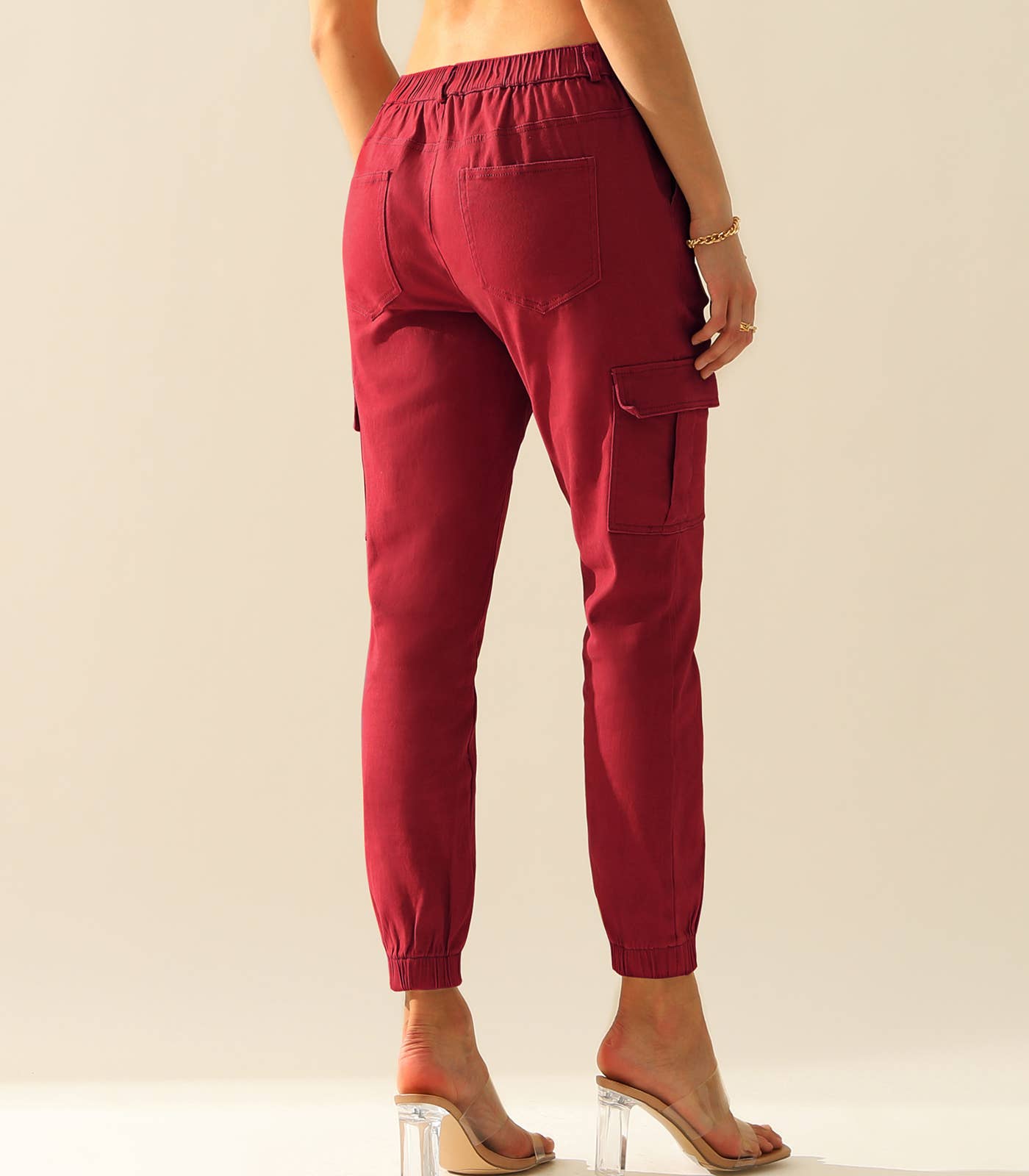 CWBLP400_Elastic Waist Cargo Pants Cotton Cargo Work Pants