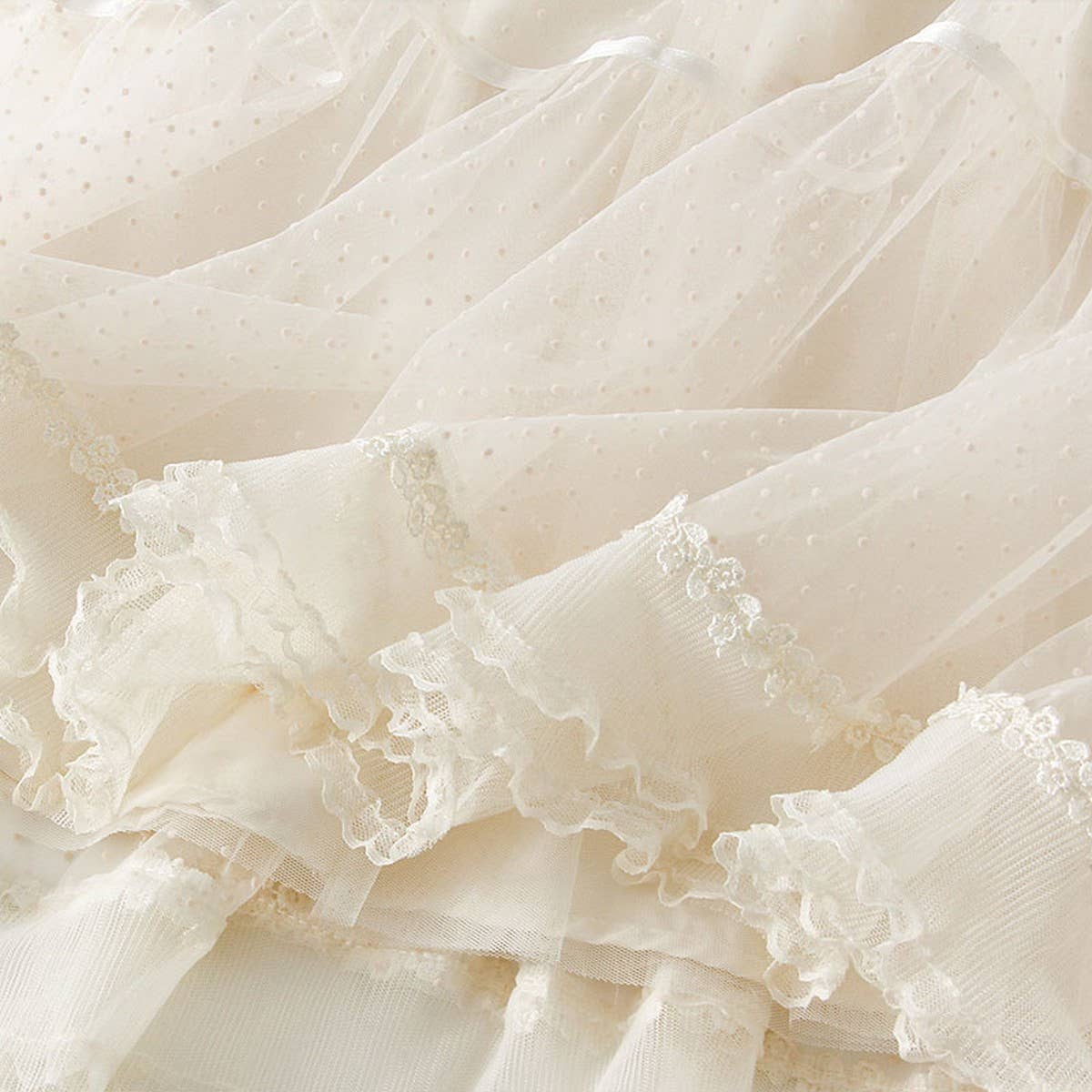 Lace Ruffle Trim Polka Dot Tulle Skirt