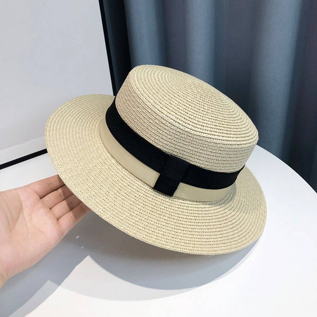 Summer travel sun protection flat top straw hat_CWAH3439